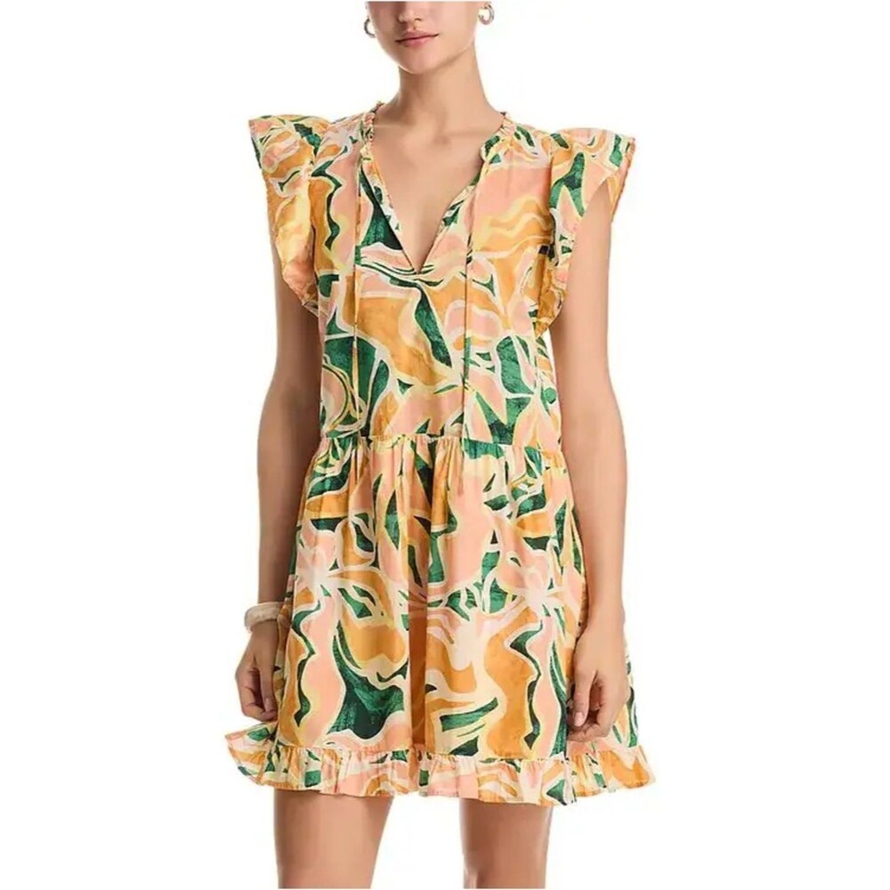 NWT Rails Zinnia Dress Size XS Tulum Abstract Print Cotton Flutter Sleeve Mini